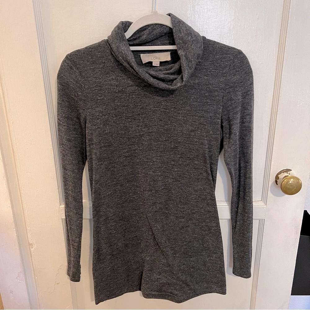Loft soft turtleneck tunic - blue grey color with detailed button sleeves
